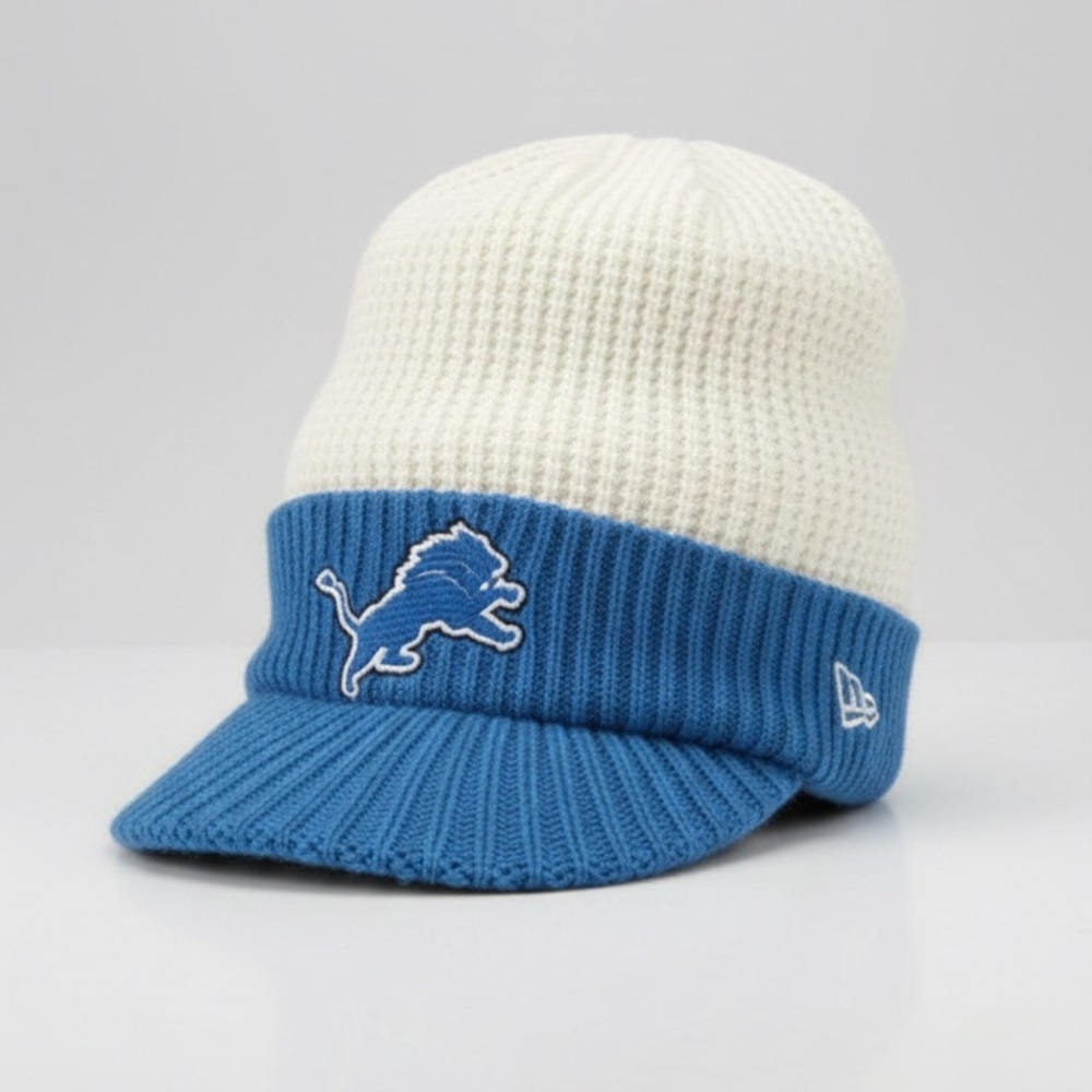 Detroit Lions New Era NFL Visor Beanie Hat Blue White Knit